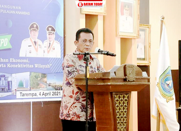 Gubernur Kepri, Ansar Ahmad saat memberikan pengarahan pada pembukaan Musrenbang RKPD 2022 Kepulauan Anambas
